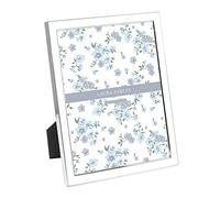 Laura Ashley 4x6 White Enamel, Silver Metal Edge Picture Frame with Easel, Made for Tabletop Display, Desk, Wall Décor, Gallery Art and More (4x6, White w/Silver)