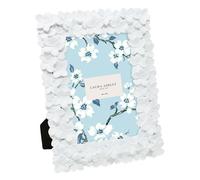Laura Ashley 4x6 White Flower Textured Hand-Crafted Resin Picture Frame w/Easel & Hook for Tabletop & Wall Display, Decorative Floral Design Home Décor, Photo Gallery, Art (4x6, White)