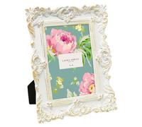 Laura Ashley 4x6 White & Gold Ornate Textured Hand-Crafted Resin Picture Frame w/Easel & Hook for Tabletop & Wall Display, Decorative Floral Design Home Décor, Photo Gallery, Art (4x6, White/Gold)