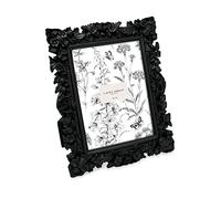 Laura Ashley 5x7 Black Floral Textured Hand-Crafted Resin Picture Frame with Easel, for Tabletop & Wall Display, Decorative Floral Design Home Décor, Photo Gallery, Art & More (5x7, Black)