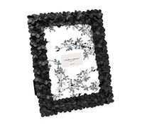 Laura Ashley 5x7 Black Flower Textured Hand-Crafted Resin Picture Frame w/Easel & Hook for Tabletop & Wall Display, Decorative Floral Design Home D cor, Photo Gallery, Art (5x7, Black)