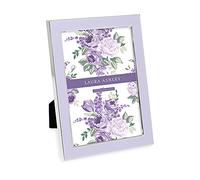 Laura Ashley 5x7 Lavender Enamel Picture Frame, Silver Metal Edge with Easel, for Countertop, Counterspace, Tabletop Display, Bookshelf, Desk, Wall Décor, Photo Gallery (5x7, Lavender W/Silver)