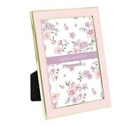 Laura Ashley 5x7 Pink Enamel Picture Frame, Gold Metal Edge with Easel, for Countertop, Counterspace, Tabletop Display, Bookshelf, Desk, Wall Décor, Photo Gallery