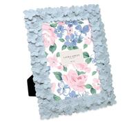 Laura Ashley 5x7 Powder Blue Flower Textured Hand-Crafted Resin Picture Frame w/Easel & Hook for Tabletop & Wall Display, Decorative Floral Design Home Décor, Photo Gallery, Art (5x7, Powder Blue)