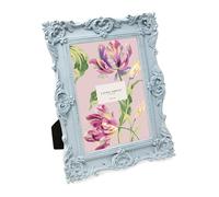 Laura Ashley 5x7 Powder Blue Ornate Textured Hand-Crafted Resin Picture Frame w/Easel & Hook for Tabletop & Wall Display, Decorative Floral Design Home Décor, Photo Gallery, Art (5x7, Powder Blue)