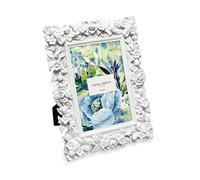 Laura Ashley 5x7 White Floral Textured Hand-Crafted Resin Picture Frame with Easel, for Tabletop & Wall Display, Decorative Floral Design Home D cor, Photo Gallery, Art & More (5x7, White)