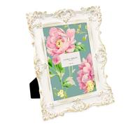 Laura Ashley 5x7 White & Gold Ornate Textured Hand-Crafted Resin Picture Frame w/Easel & Hook for Tabletop & Wall Display, Decorative Floral Design Home Décor, Photo Gallery, Art (5x7, White/Gold)