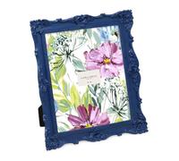 Laura Ashley 8x10 Navy Ornate Textured Hand-Crafted Resin Picture Frame with Easel & Hook for Tabletop & Wall Display, Decorative Floral Design Home Décor, Photo Gallery, Art, More (8x10, Navy)