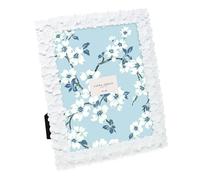 Laura Ashley 8x10 White Flower Textured Hand-Crafted Resin Picture Frame w/Easel & Hook for Tabletop & Wall Display, Decorative Floral Design Home Décor, Photo Gallery, Art (8x10, White)