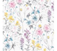 Laura Ashley Wild Meadow Wallpaper - White - 10m