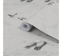 Laura Ashley Animalia Silver Effect Bird Smooth Wallpaper Sample