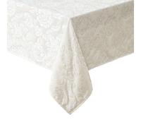 Laura Ashley Annaleigh Tablecloth Jacquard Fabric, Wrinkle Resistant for Dining, Holiday, Party, Wedding or Banquet, 60" x 102", Ivory