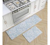 Laura Ashley - Anti-Fatigue Kitchen Mat, Iris Floral Design, Stain, Water & Fade Resistant, Cooking & Standing Relief, Non-Slip Backing, 2 Piece Set: 17.5" x 60" / 17.5" x 28" Light Blue Iris