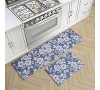 Laura Ashley - Anti-Fatigue Kitchen Mat, Iris Floral Design, Stain, Water & Fade Resistant, Cooking & Standing Relief, Non-Slip Backing, 2 Piece Set: 17.5" x 60" / 17.5" x 28" Navy Iris