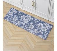 Laura Ashley - Anti-Fatigue Kitchen Mat, Iris Floral Design, Stain, Water & Fade Resistant, Cooking & Standing Relief, Non-Slip Backing, Measures 17.5" x 48", Navy Iris