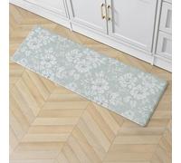 Laura Ashley - Anti-Fatigue Kitchen Mat, Iris Floral Design, Stain, Water & Fade Resistant, Cooking & Standing Relief, Non-Slip Backing, Measures 17.5" x 48", Sage Green Iris