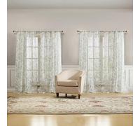 Laura Ashley Barnette Window Curtains with Rod Pocket, 84-inch Length, 4 Panels Set, Semi-Sheer Light Filtering, Green