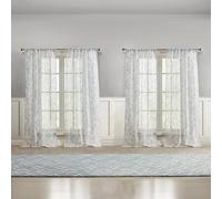 Laura Ashley Barnette Window Curtains with Rod Pocket, 96-inch Length, 4 Panels Set, Semi-Sheer Light Filtering, Blue
