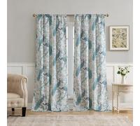 Laura Ashley Belvedere Window Curtains with Rod Pocket, 84-inch Length, 2 Panels Set, Canvas Light Filtering, Light Blue