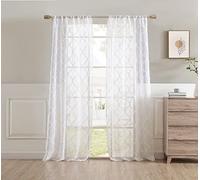 Laura Ashley Berwyn Lattice Sheer Curtains with Rod Pocket, Each Panel Measures 38" W x 96" L, White, 2 Panels