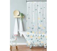 Laura Ashley - Blue Scattered Butterflies PEVA Shower Curtain, Elegant Bathroom Décor, Measures 70" x 72", Waterproof