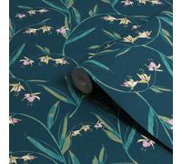 Laura Ashley Botanical Diary Midnight Seaspray Fulwell Fuchsia Smooth Wallpaper
