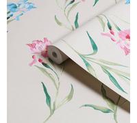 Laura Ashley Botanical Diary Soft Natural Hawling Irises Smooth Wallpaper