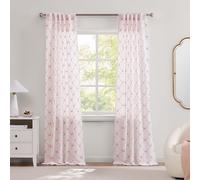 Laura Ashley Bow Ribbon Window Curtains with Rod Pocket, 84-inch Length, 2 Panels Set, Light Filtering, Pink