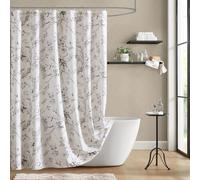 Laura Ashley Branch Toile Shower Curtain, Cotton-Rich Slub Texture, Toile Floral on Linen Ground, Vintage French Country Bathroom Decor, Machine Washable 72"x84", Black