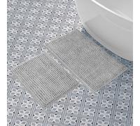 Laura Ashley Butter Chenille Bath Rug, Absorbent Shaggy Bathroom Mat, Non Slip plush Carpet Rugs for Tub and Sink - 2 Piece (17" x 24" and 20" x 34") Grey