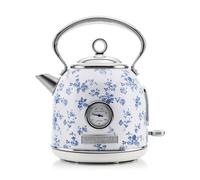 VQ Laura Ashley Retro Dome Kettle, 1.7L, Rapid Boil, Hand-Applied China Rose Print, Vintage, Stainless Steel, Blue Floral - VQSBPKK336LACR