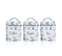 Laura Ashley Tea Coffee and Sugar Canisters Set of 3 by VQ - Food Grade Metal Tea Sugar and Coffee Containers Set with Removable Lids - Printed Storage Jars & Kitchen Canisters - China Rose
