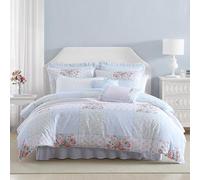 Laura Ashley Comforter Set, Hope Patchwork Blue, Includes 1 Comforter, 2 Shams, 2 Euro Shams, 2 Throw Pillow Covers, Twin, Super Soft Bedding