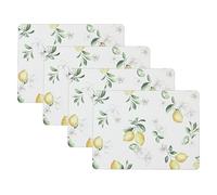 Laura Ashley Cork Placemats 16 x 12-inch for Kitchen and Dining Tables, Heat Resistant, Durable, Easy Clean, Set of 4, Lemon Floral