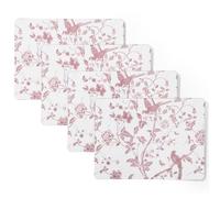 Laura Ashley Cork Placemats, 16 x 12-inch, Set of 4, Summer Palace Blush | Ideal for kitchen, dining and patio tables, heat resistant, durable, easy to clean