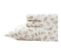 Laura Ashley Cotton Flannel Bedding Set, Audrey Pink/Cream, Queen