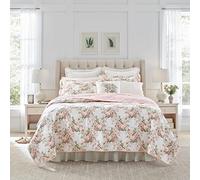 Laura Ashley Cotton Reversible Bedding Set, All Season Cottage Home Décor, Joyce Pink/White, Twin