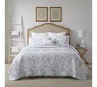 Laura Ashley Cotton Reversible Bedding Set with Bonus Pillow Cover, All Season Cottage Home Décor, Amberley Soft Blue, Twin