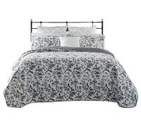 Laura Ashley Cotton Reversible Bedding with Matching Shams, Floral Home Decor for All Seasons, Amberley Black/White, Twin Quilt