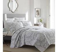 Laura Ashley Cotton Reversible Bedding with Matching Shams, Lightweight Home Decor Ideal for All Seasons, Venetia Grey, King Quilt
