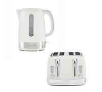 Laura Ashley Cotton White 1.7L Electric Kettle and Toaster Sets 4 Slice - Energy Efficient Fast Boil Kettle Electric - 4 Slice Toaster with Wide Slots, Defrost, 7 Browning Settings & Reheat Mode