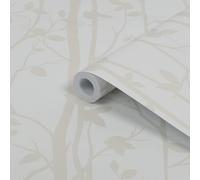 Laura Ashley Cottonwood Pearlescent White Trail Smooth Wallpaper Sample