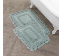 Laura Ashley Crochet Cotton 17x24/21x34 in. 2-Piece Bath Rug Set, Aqua