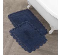 Laura Ashley Crochet Cotton 17x24/21x34 in. 2-Piece Bath Rug Set, Indigo
