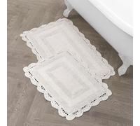 Laura Ashley Crochet Cotton 17x24/21x34 in. 2-Piece Bath Rug Set, Ivory