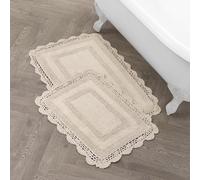 Laura Ashley Crochet Cotton 17x24/21x34 in. 2-Piece Bath Rug Set, Linen