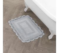 Laura Ashley Crochet Cotton 17x24 in. Bath Rug, Light Grey