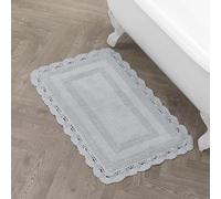 Laura Ashley Crochet Cotton 21x34 Bath Rug, Light Grey