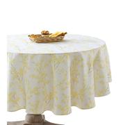 Laura Ashley Decorative Tablecloth, Wrinkle and Stain Resistant, Spillproof Water Repellant, Easy Care Washable Polyester Fabric for Dining, Kitchen, Holiday, Party and More, 70" Round, Forsythia