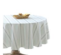 Laura Ashley Decorative Tablecloth, Wrinkle and Stain Resistant, Spillproof Water Repellent, Easy Care Washable Polyester Fabric for Dining, Kitchen, Holiday and Party, 70" Round, Teal Stripe